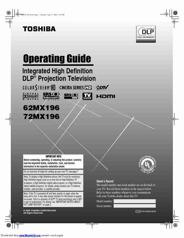 Toshiba Projection Television 72MX196-page_pdf